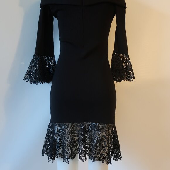 Women Sachin & Babi Black Crochet Lace Trim Peplum Off The Shoulder Dress M * - Picture 11 of 15